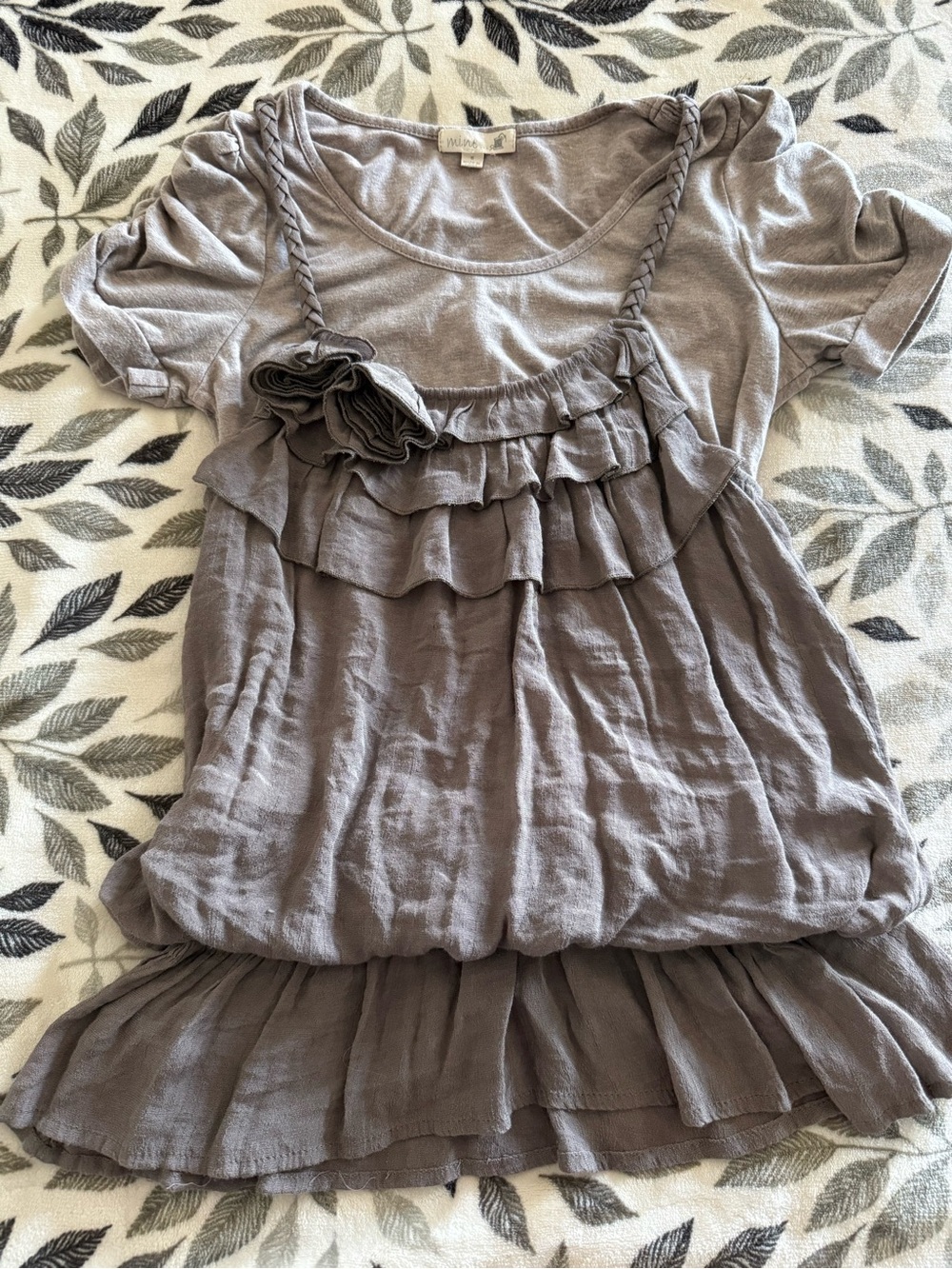 mine Taupe Ruffled Short-Sleeve Blouse